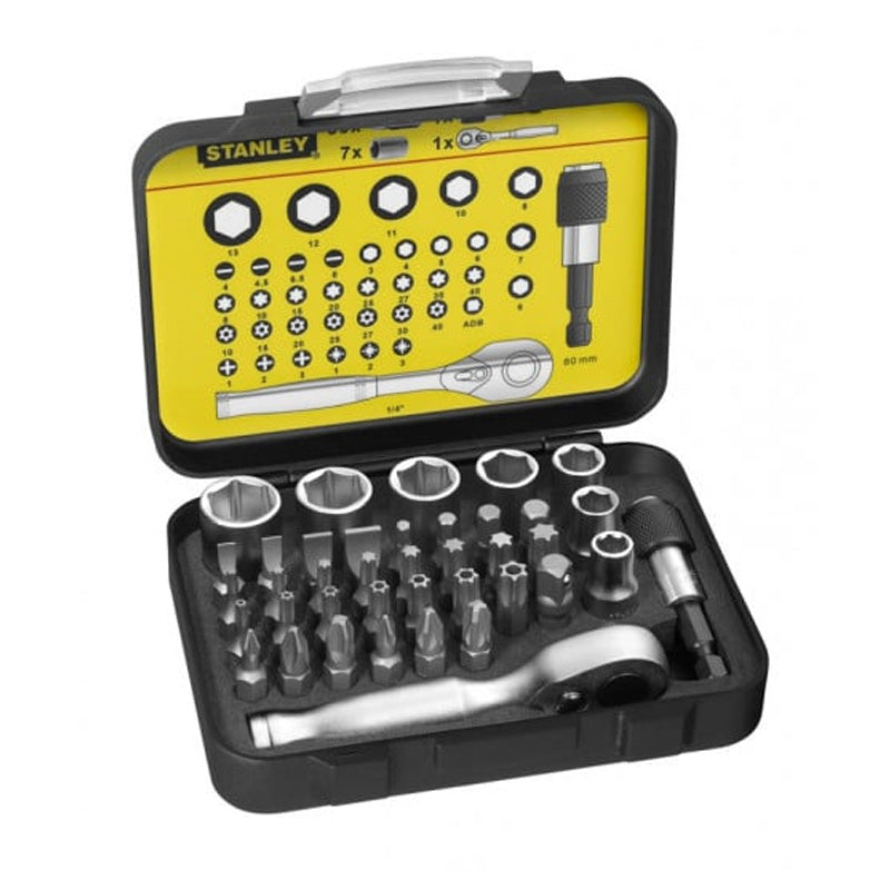 Coffret d'embouts de vissage 1/4' 25mm + clé à cliquet - jeu de 39 pcs - gamme pro - STANLEY - 1-13-906