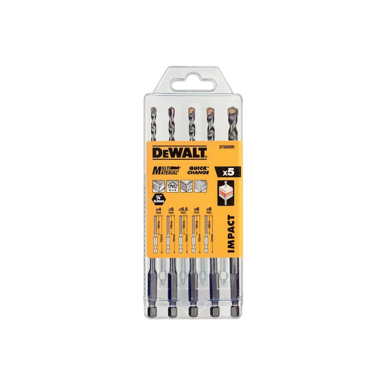 Coffret de 5 forêts multi-materiaux impact DEWALT DT60099-QZ Ø 4,5,5.5,6,8mm