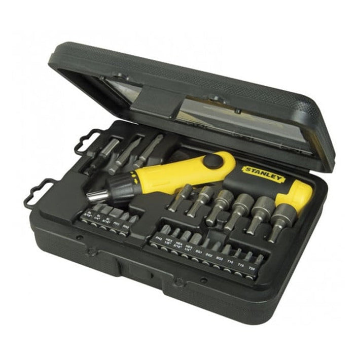 Tournevis porte-embouts à cliquet poignée revolver - coffret 25 pièces - STANLEY - 0-63-022