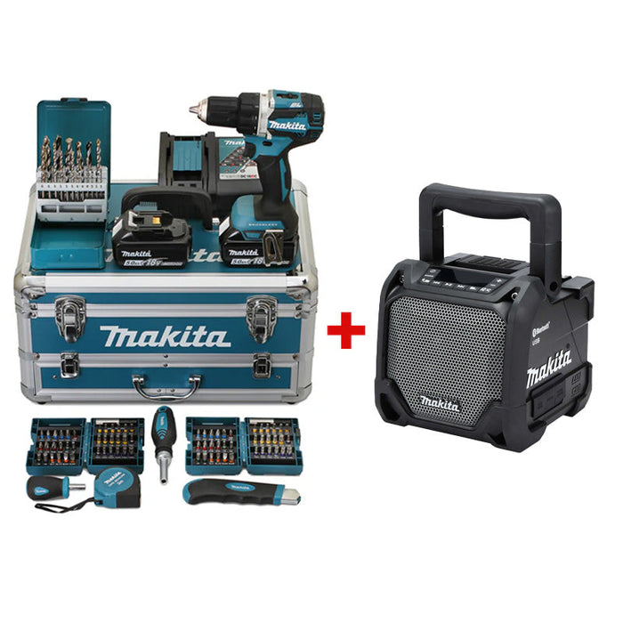 Perceuse visseuse MAKITA LXT DDF484RTX6 avec accessoires + Enceinte DMR202B