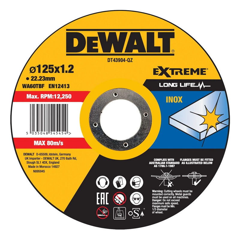 Lot de 25 Disques à tronçonner l'inox 125x22,2mm, moyeu plat DEWALT