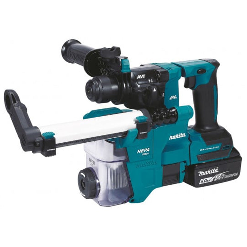 Perforateur SDS+ Brushless 2x5Ah 18V LXT ® MAKITA DHR183RTWJ + système d'aspiration + MAKPAC