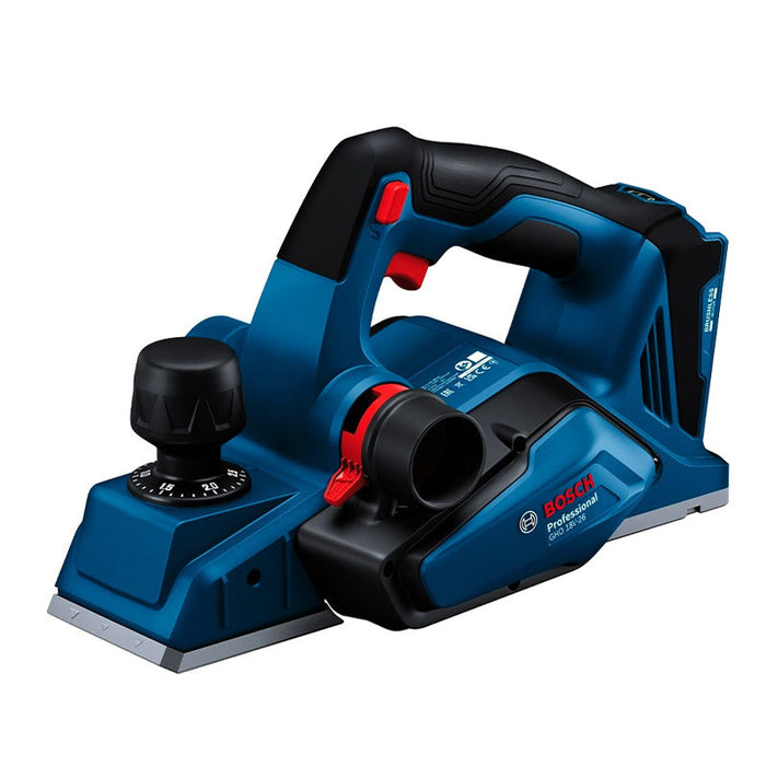 Rabot 82mm 18V BOSCH GHO 18V-26 solo L-Boxx, butée et sac à poussière