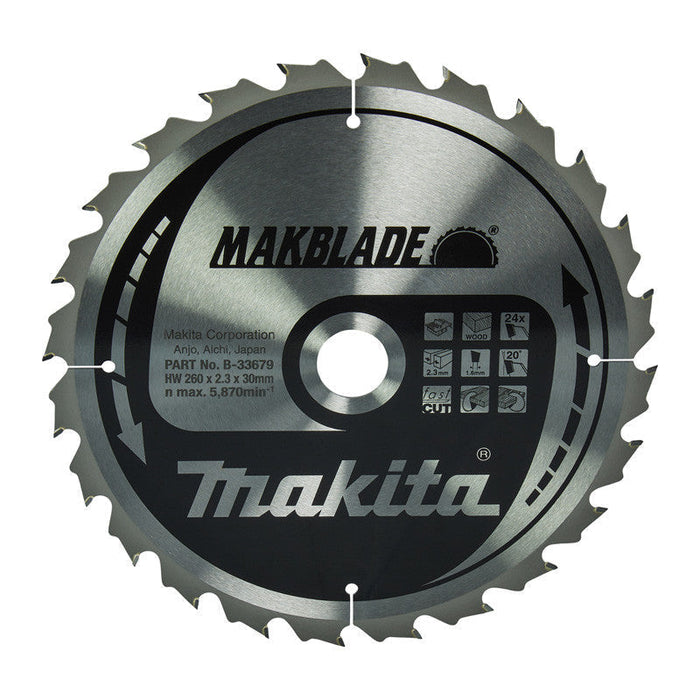 Lame carbure MAKBLADE MAKITA B-33679, pour scies sur table, 260/30/24 Bois