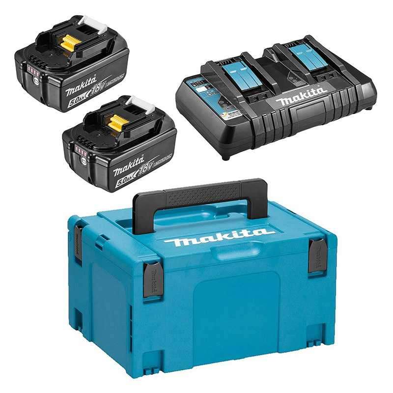 Pack Énergie MAKITA 197629-2 18V Li-Ion (2 batteries 5,0 Ah + 1 chargeur double) avec coffret MAKPAC